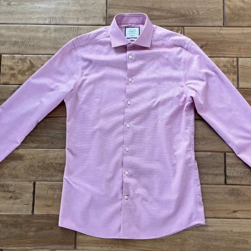 Pink patterned Charles Tyrwhitt's Non-Iron Extra Slim Fit Medium 15 1/2 x 35